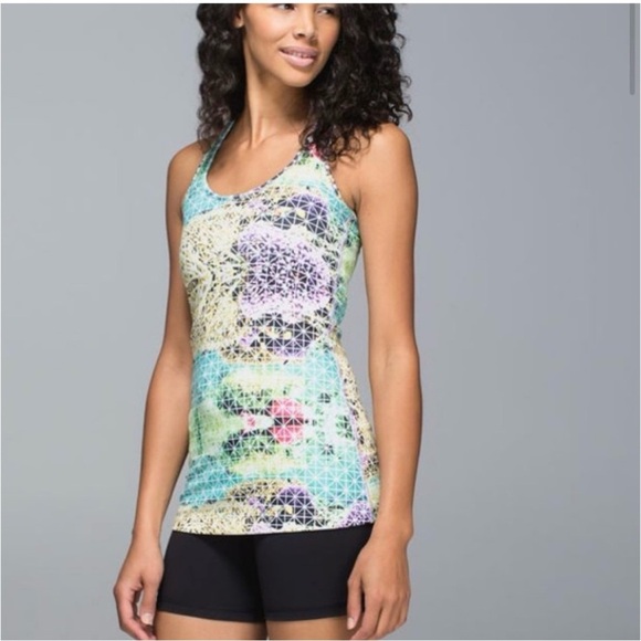 LULULEMON COOL RACERBACK TANK-PARADISE GRID VERY GREEN MULTI SIZE 4 - Picture 1 of 10